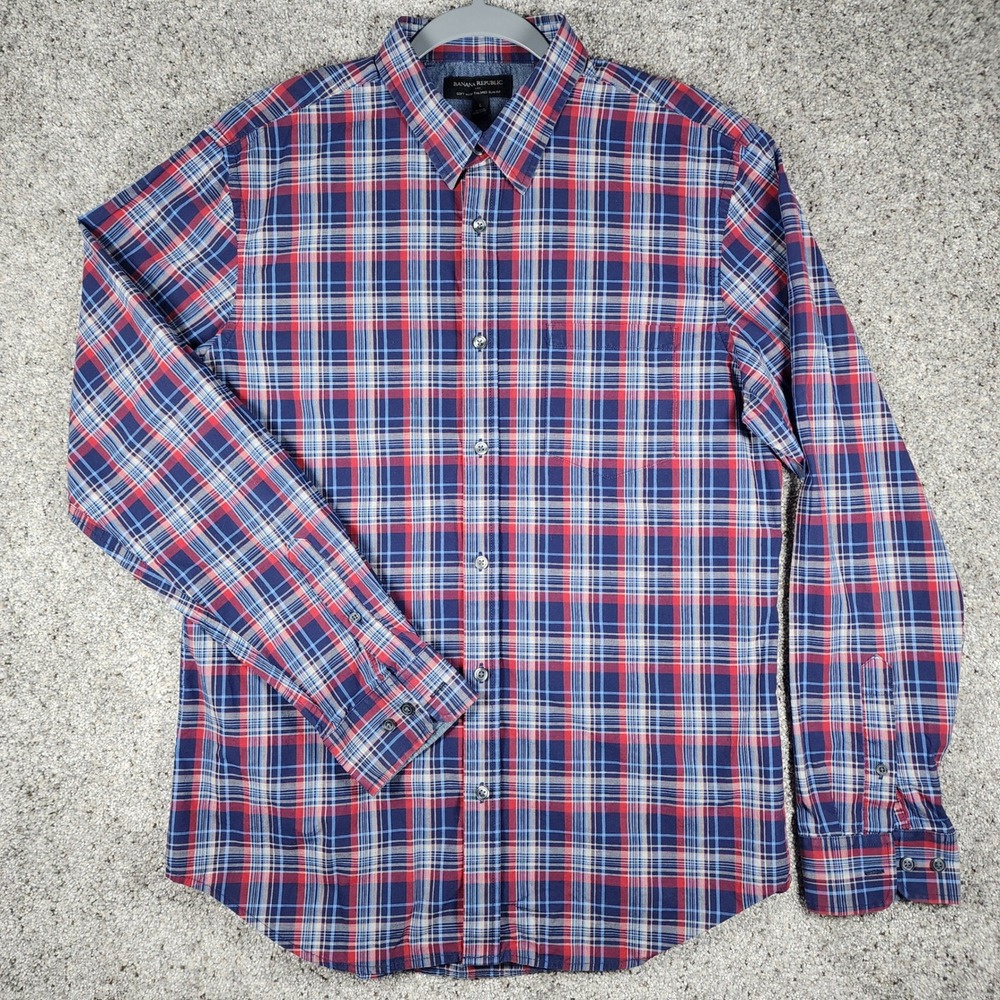 Banana Republic Button Down Mens L Slim Fit Soft Wash Plaid Shirt Excellent